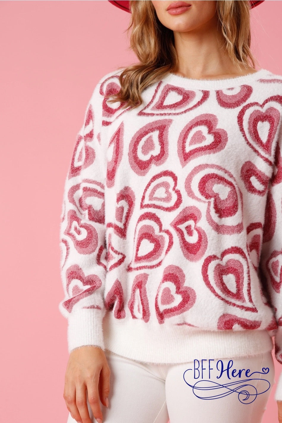 Heartfelt Hug: Nested Hearts Mohair Sweater - BFF Here