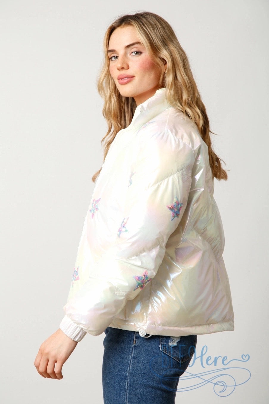 Twinkling Galaxy Sequin Star Puffer Jacket / Choice of Color - BFF Here