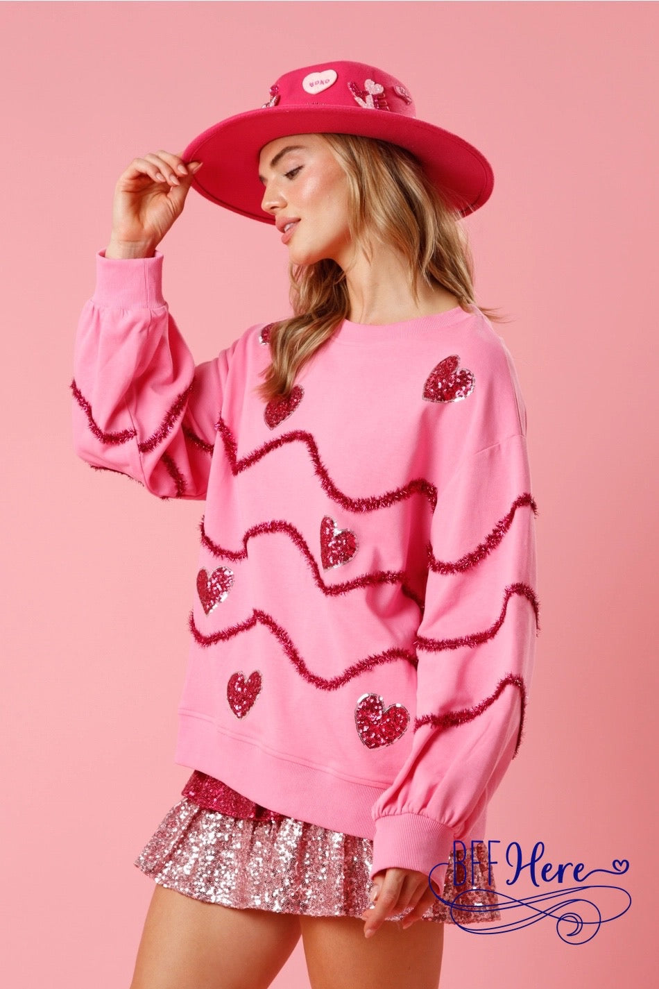 Gleaming Love: Sequin Hearts Sweatshirt - BFF Here