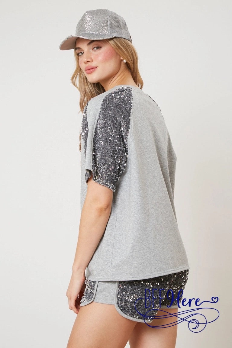 Sparkle Sensation: Velvet Sequin Sleeve Top - BFF Here