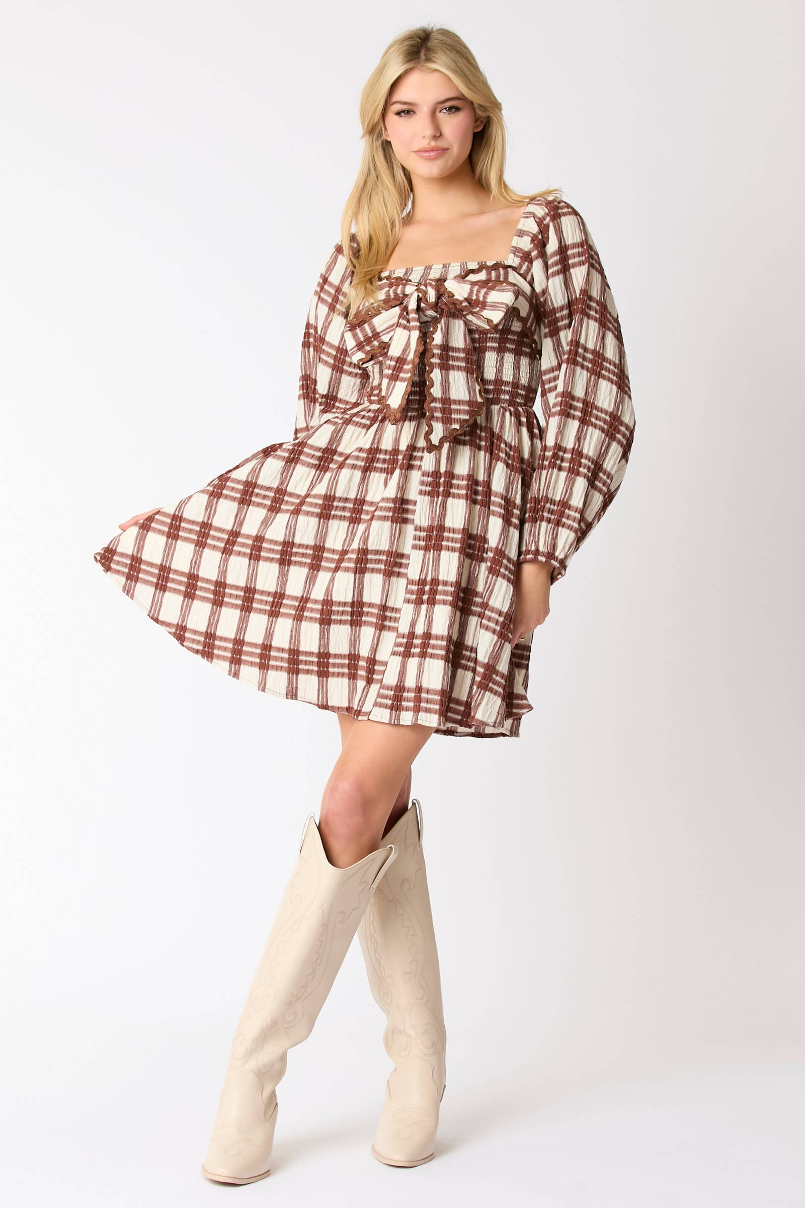 Check Pattern Tied Strap Detail on Bust Mini Dress - Preorders - BFF Here