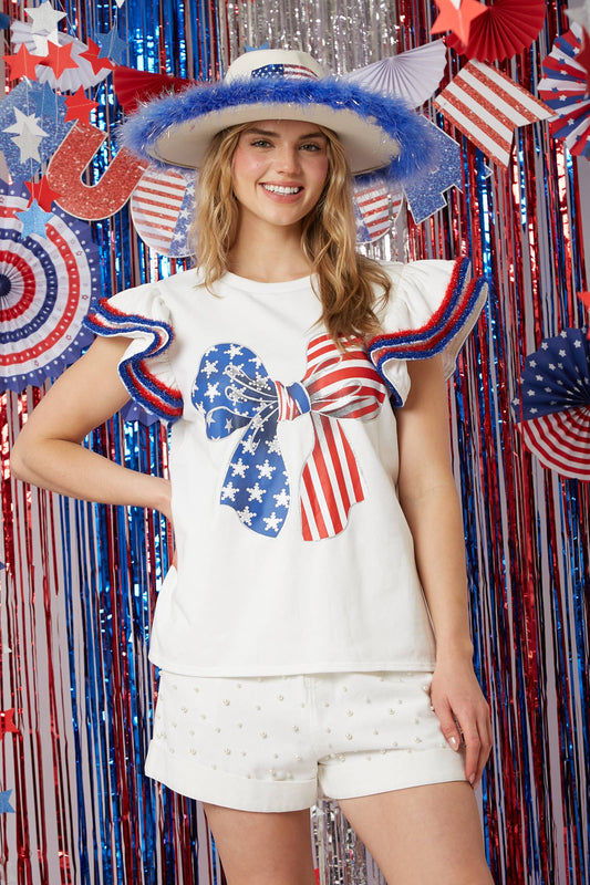 Freedom Flair Patriotic Ruffle Sleeve Top - BFF Here