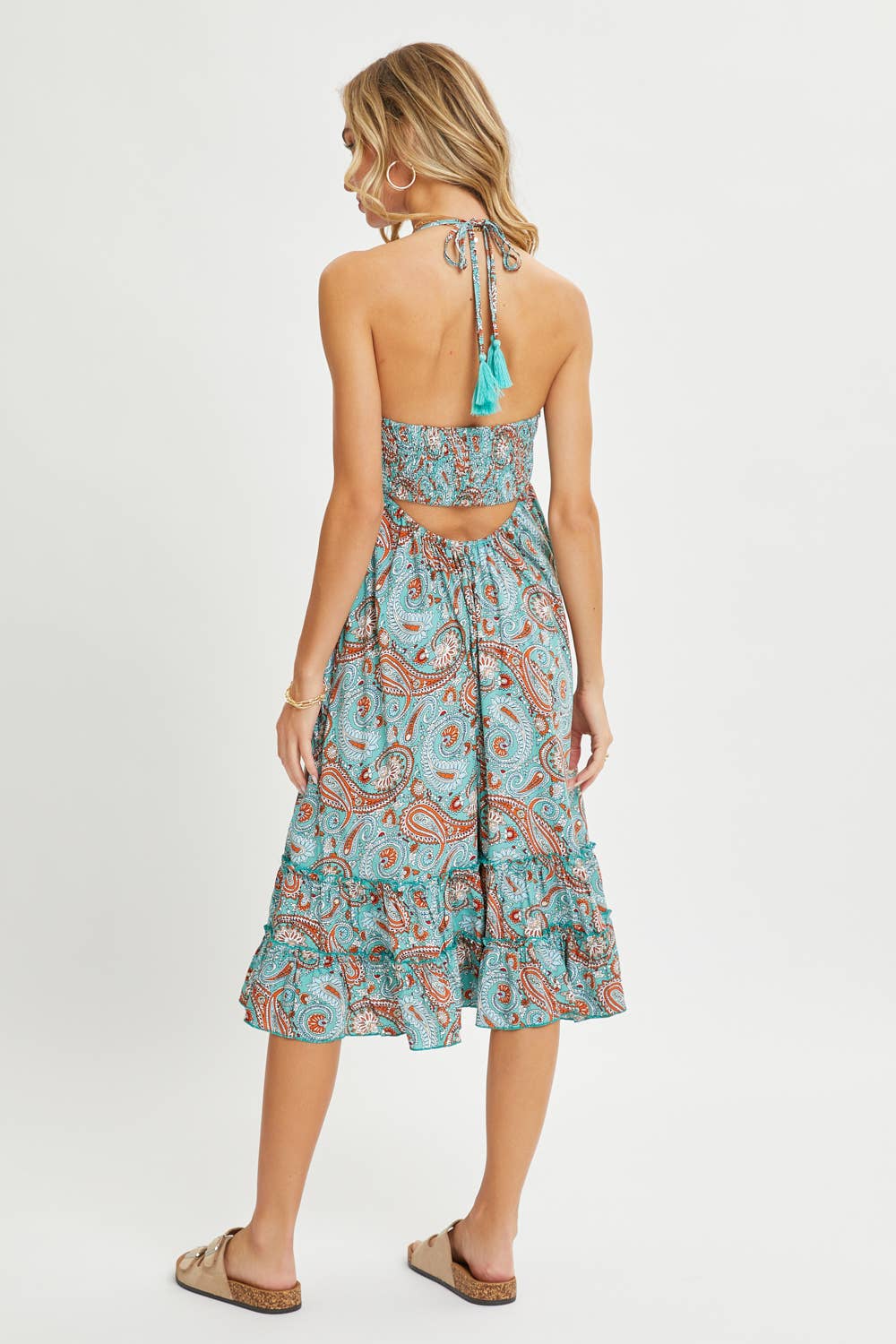 Paisley Paradise Halter Neck Ruffle Dress - BFF Here
