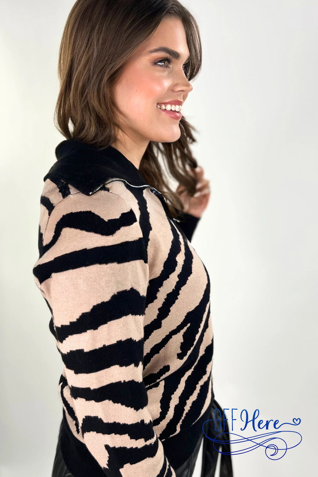 Zuri Zebra Quarter Zip Pullover - BFF Here