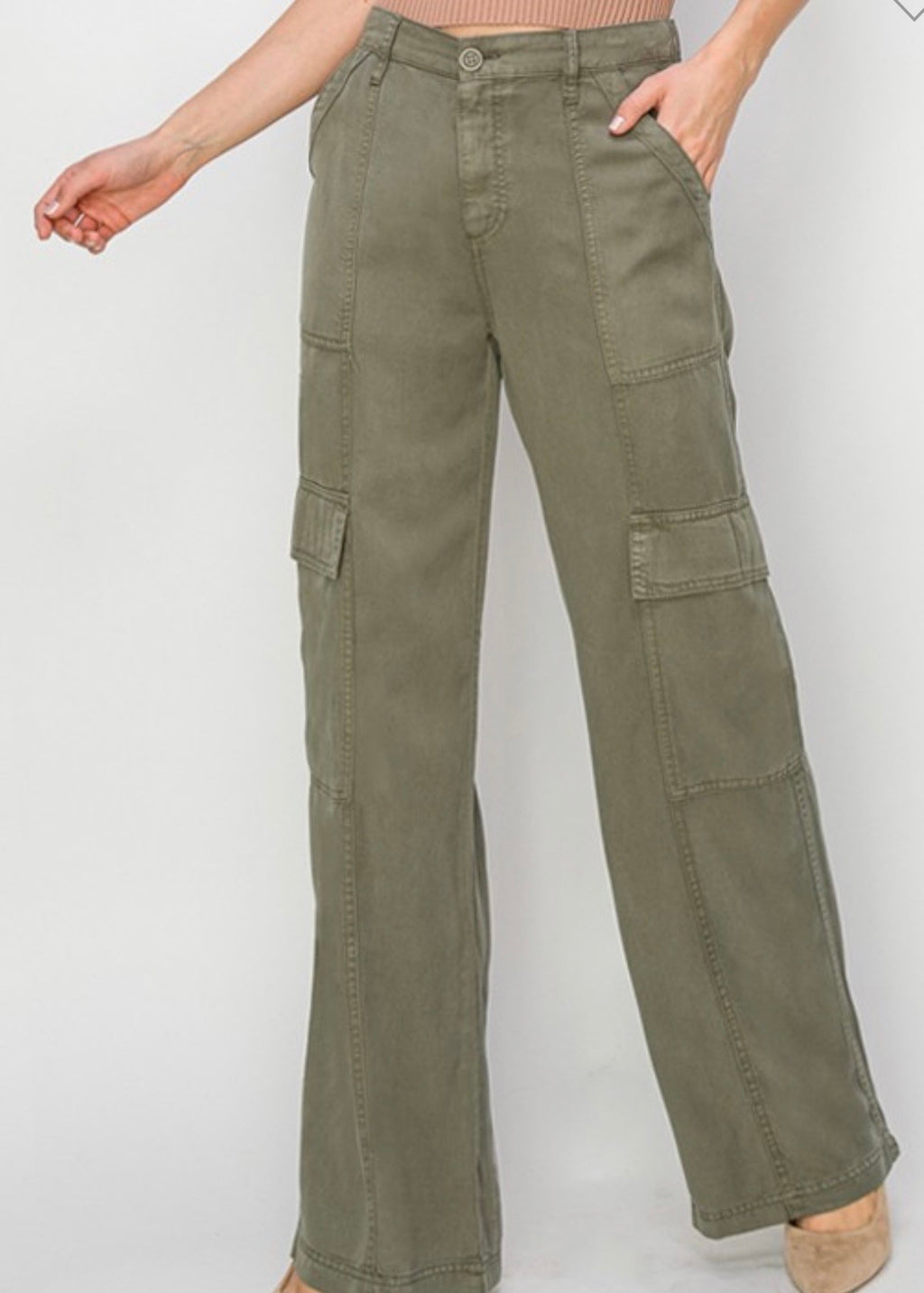 Tencel Wide Leg Cargo Pants by Risen Jeans (Ships 2-3 weeks) - BFF Here