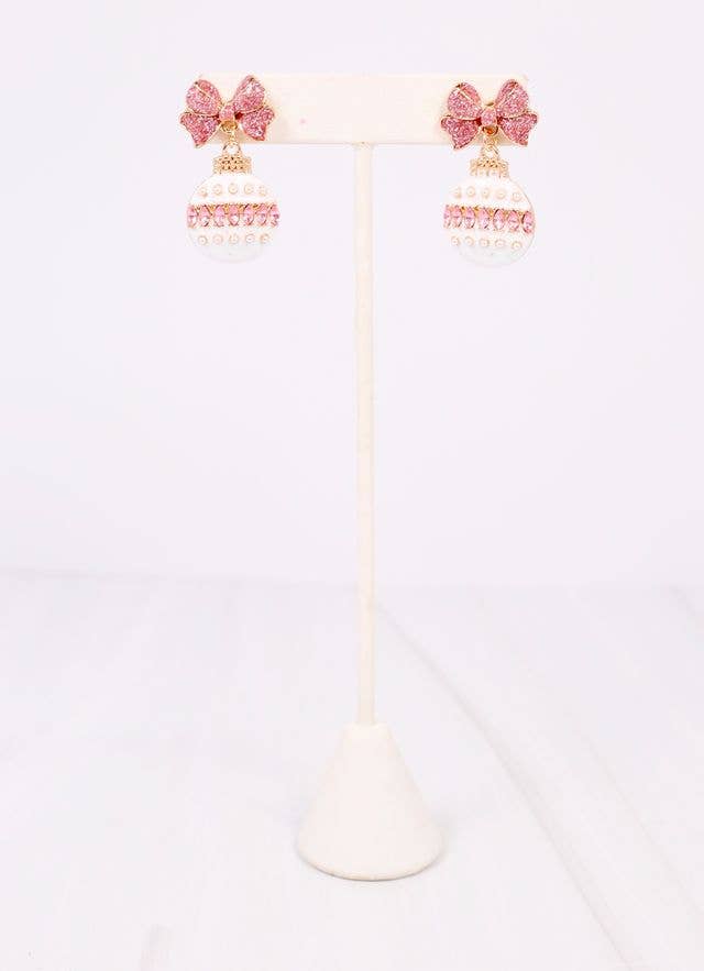 Glittery Bow Ornament Earring PINK - BFF Here