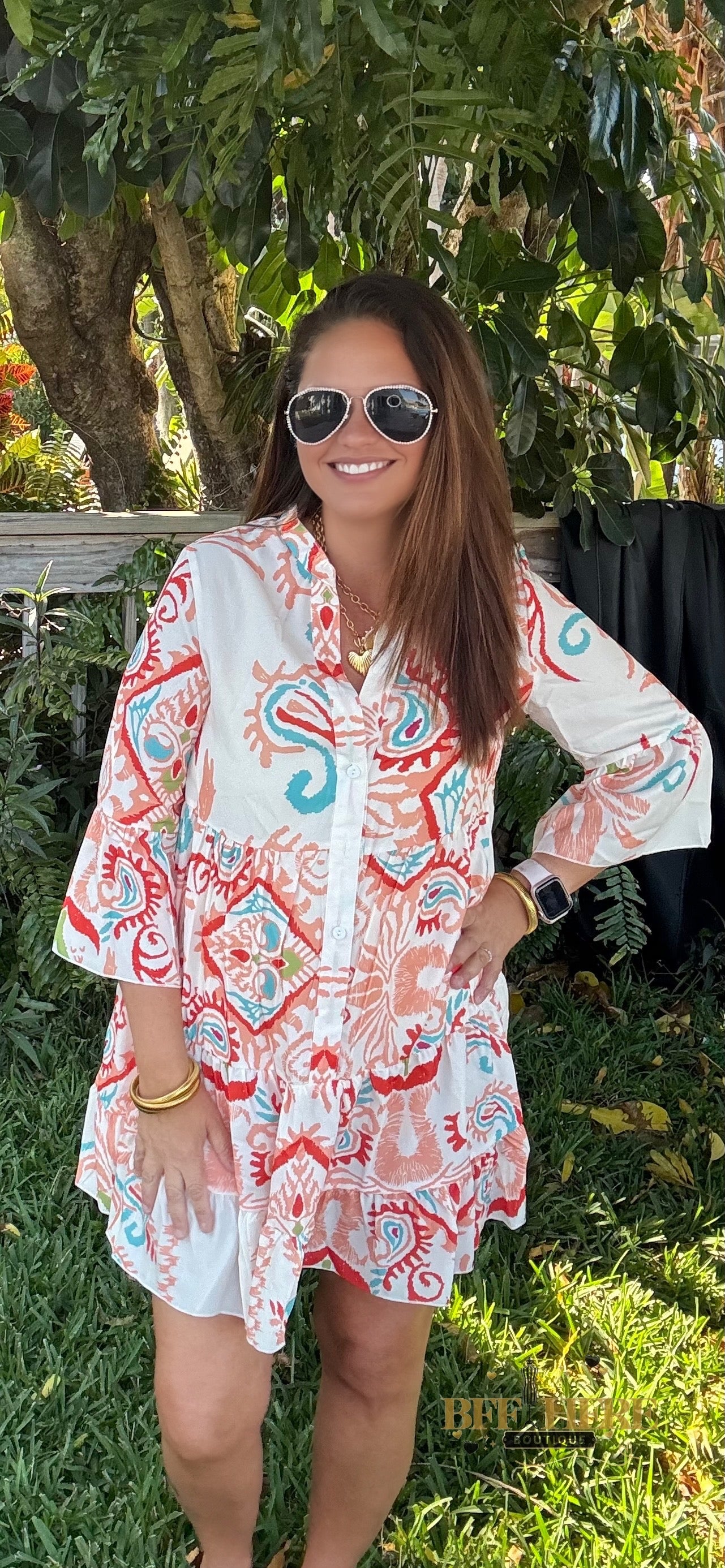 Sunset Swirl Button Dress - BFF Here