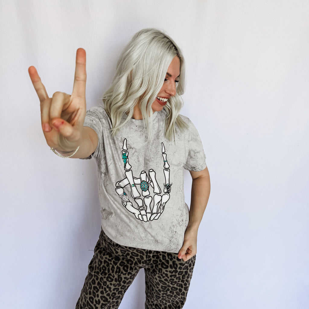 Turquoise Skeleton Peace Sign Graphic Tee by FestiviTees (Ships 2-3 weeks) - BFF Here