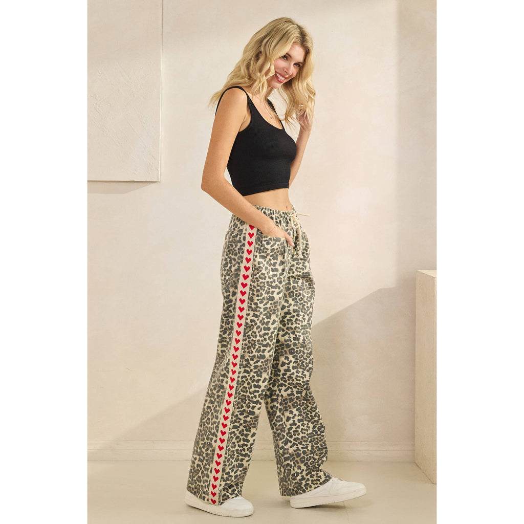 Leopard Printed Striped Wide Legged Pants - BFF Here