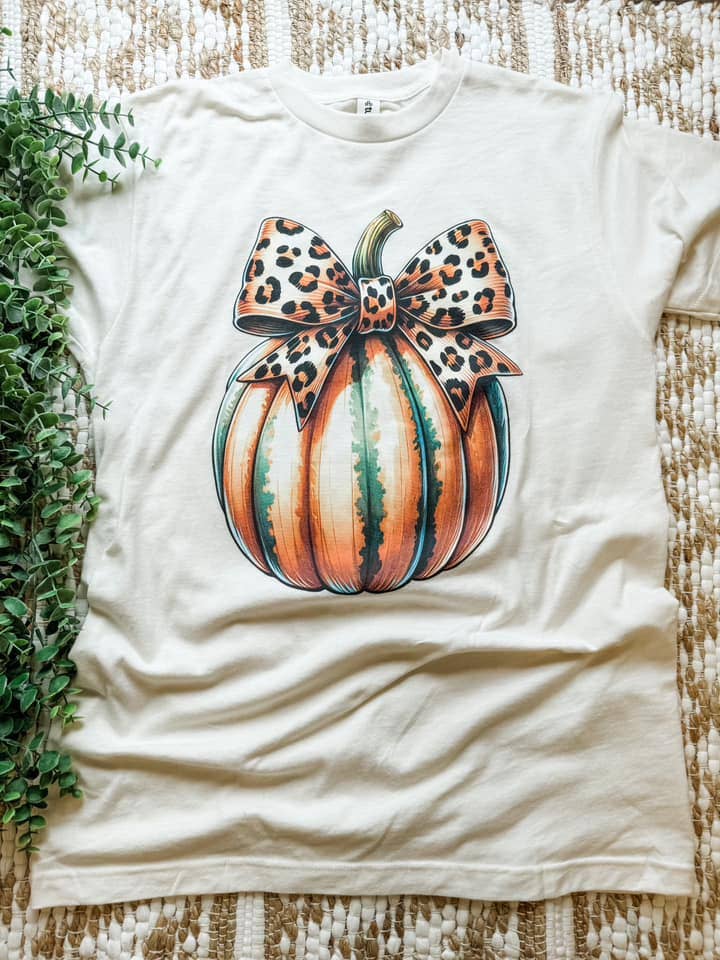 Pumpkin Glam Leopard Bow Tee - BFF Here