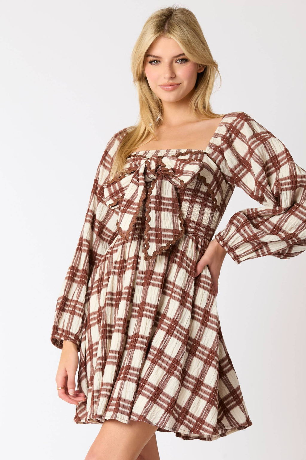 Check Pattern Tied Strap Detail on Bust Mini Dress - Preorders - BFF Here