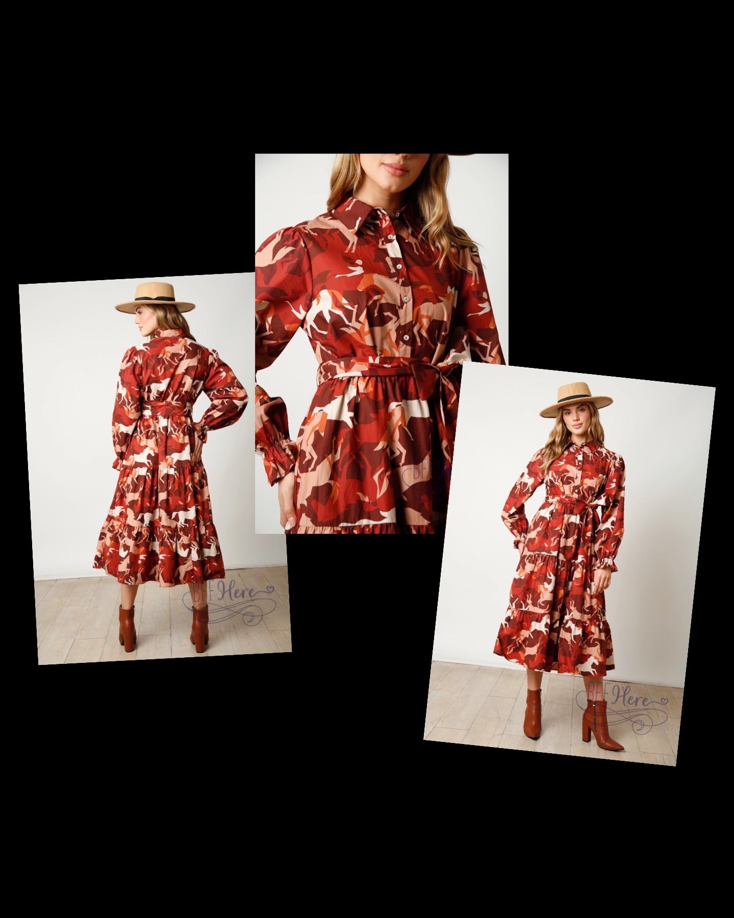 Equestrian Elegance: Horse Print Poplin Maxi Dress - BFF Here