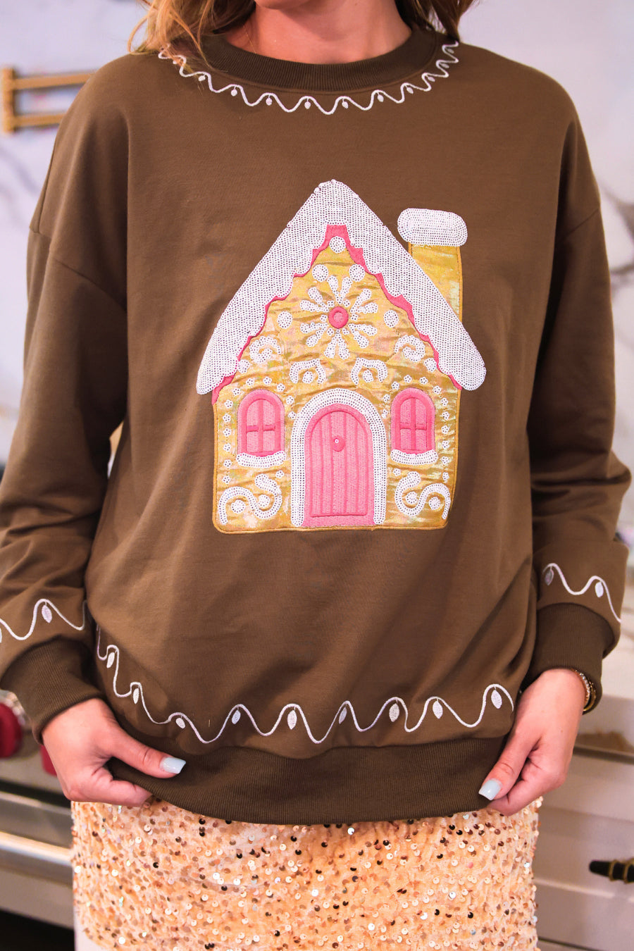 PREORDER: Foil Gingerbread House Pullover by Jess Lea (ETA: September)