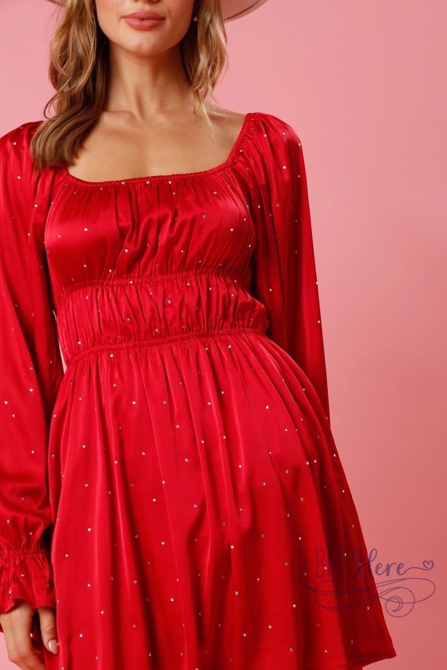 Dazzle the Night: Satin Rhinestone Mini Dress /  Choice of Color - BFF Here