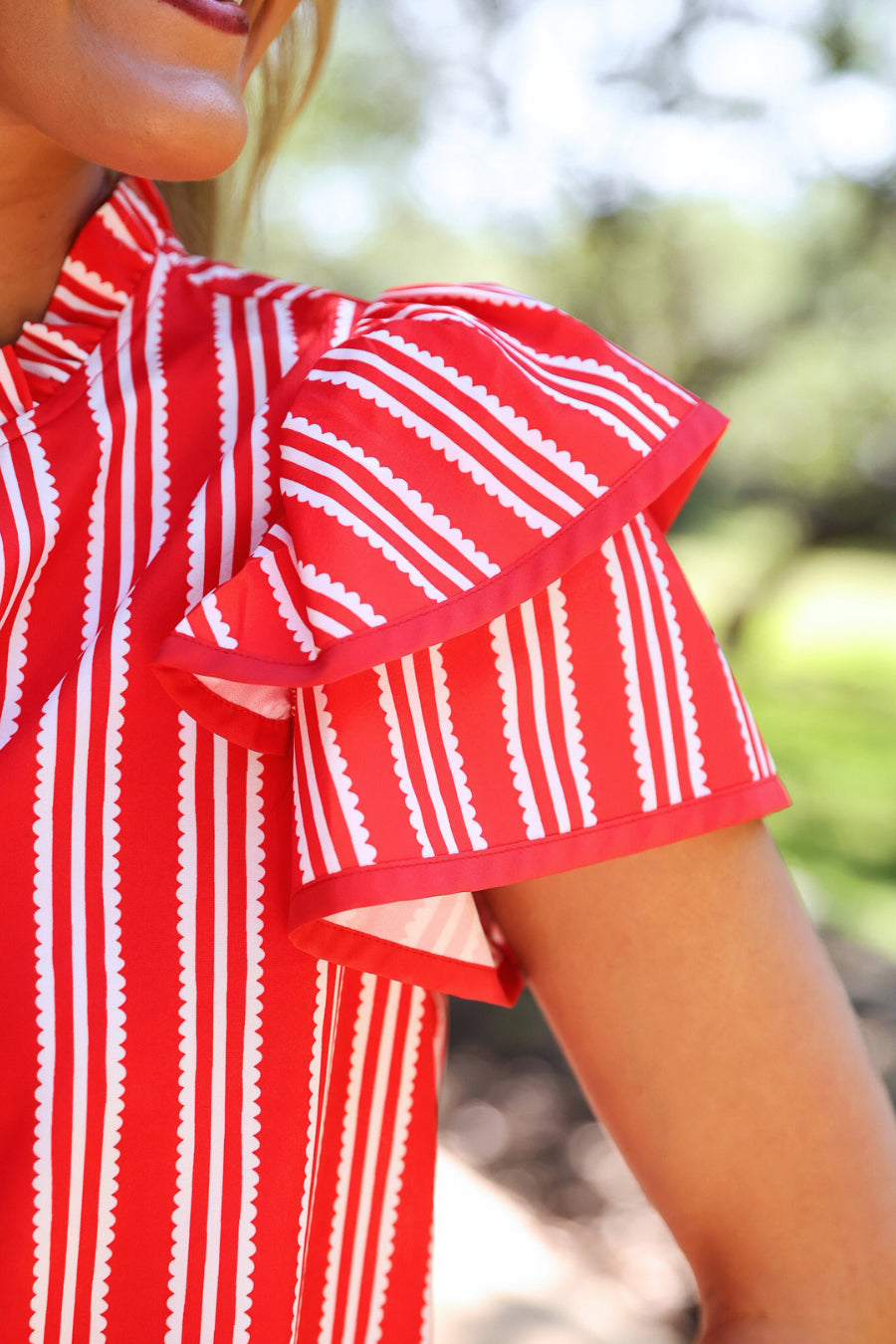 PREORDER: Layla Striped Flutter Sleeve Blouse / Red by Jess Lea (ETA: July)