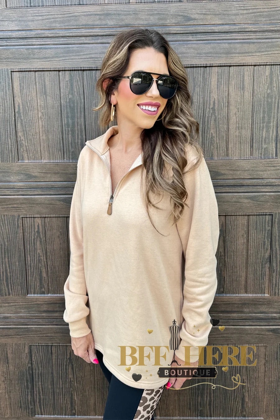 Miley Quarter Zip Pullover by Jess Lea / Taupe - BFF Here