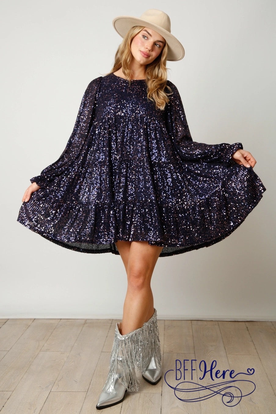 Luminous Elegance: Tiered Sequins Dress / Choice of Colr - BFF Here