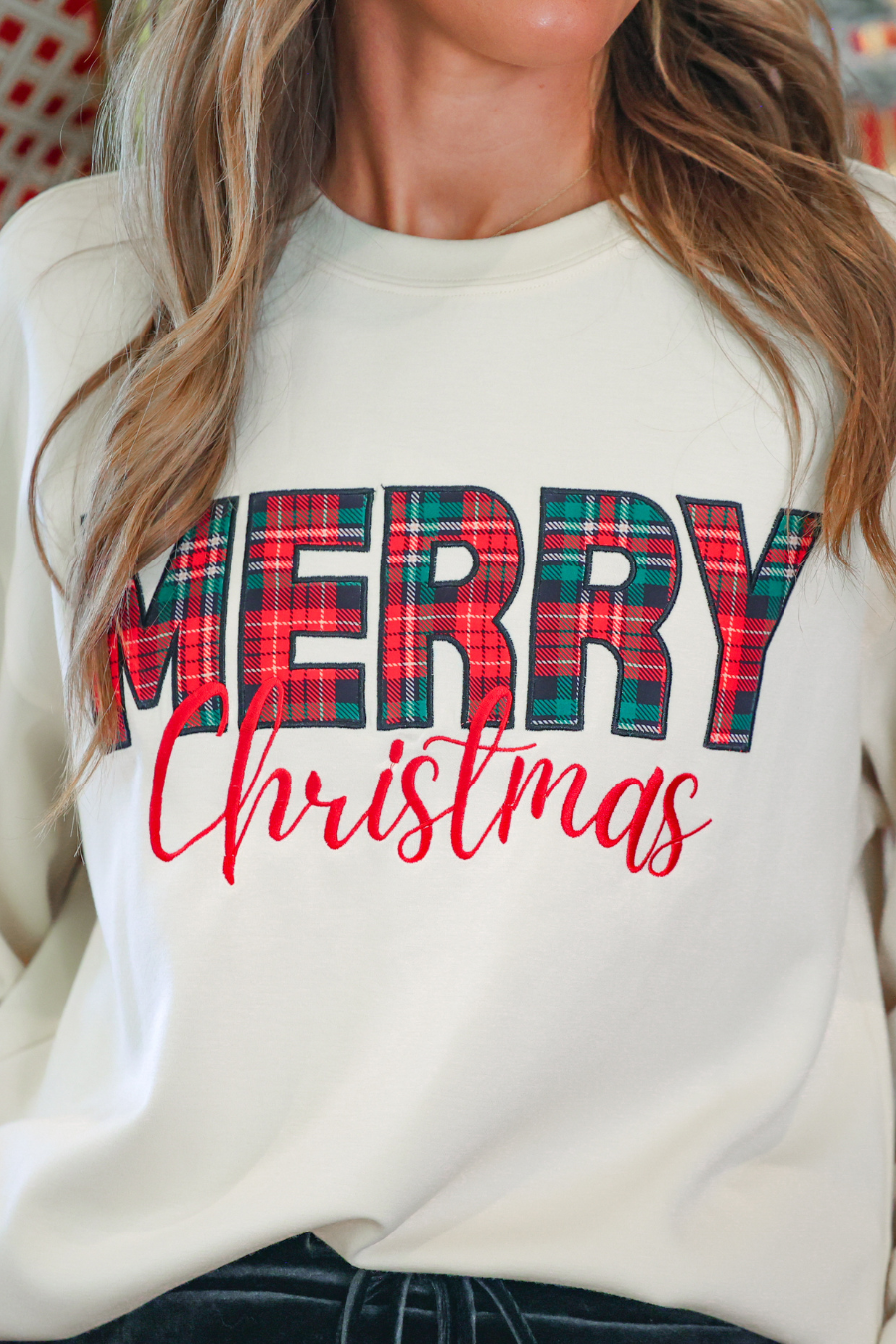 PREORDER: Merry Christmas Plaid Patch Pullover by Jess Lea (ETA: September)