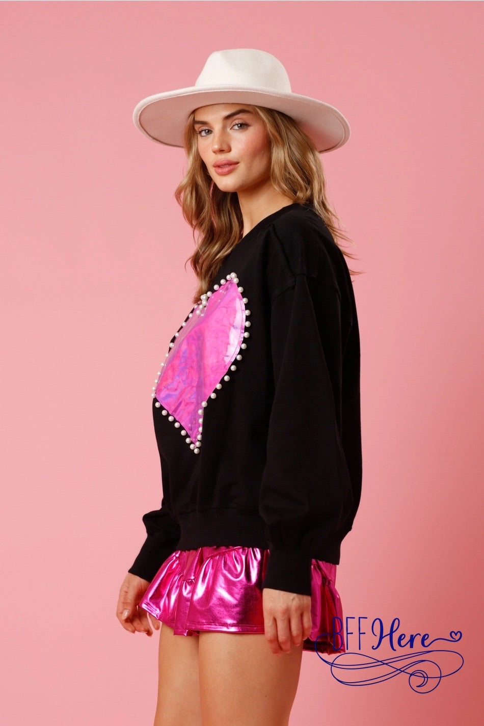 Chic Charmer: Pearl-Edged Heart Pullover - BFF Here