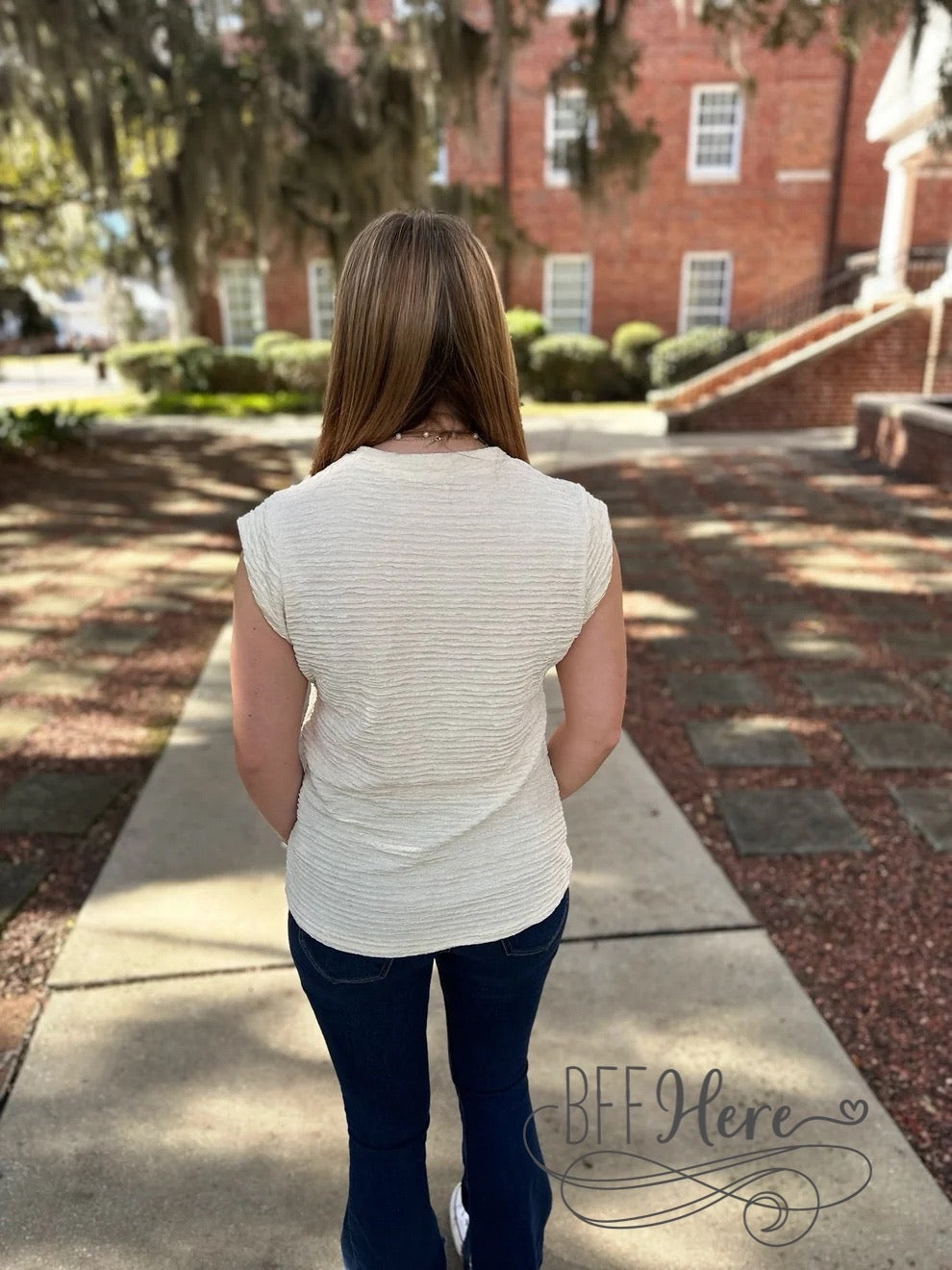 Neutral Charm: Textured Beige Top - BFF Here