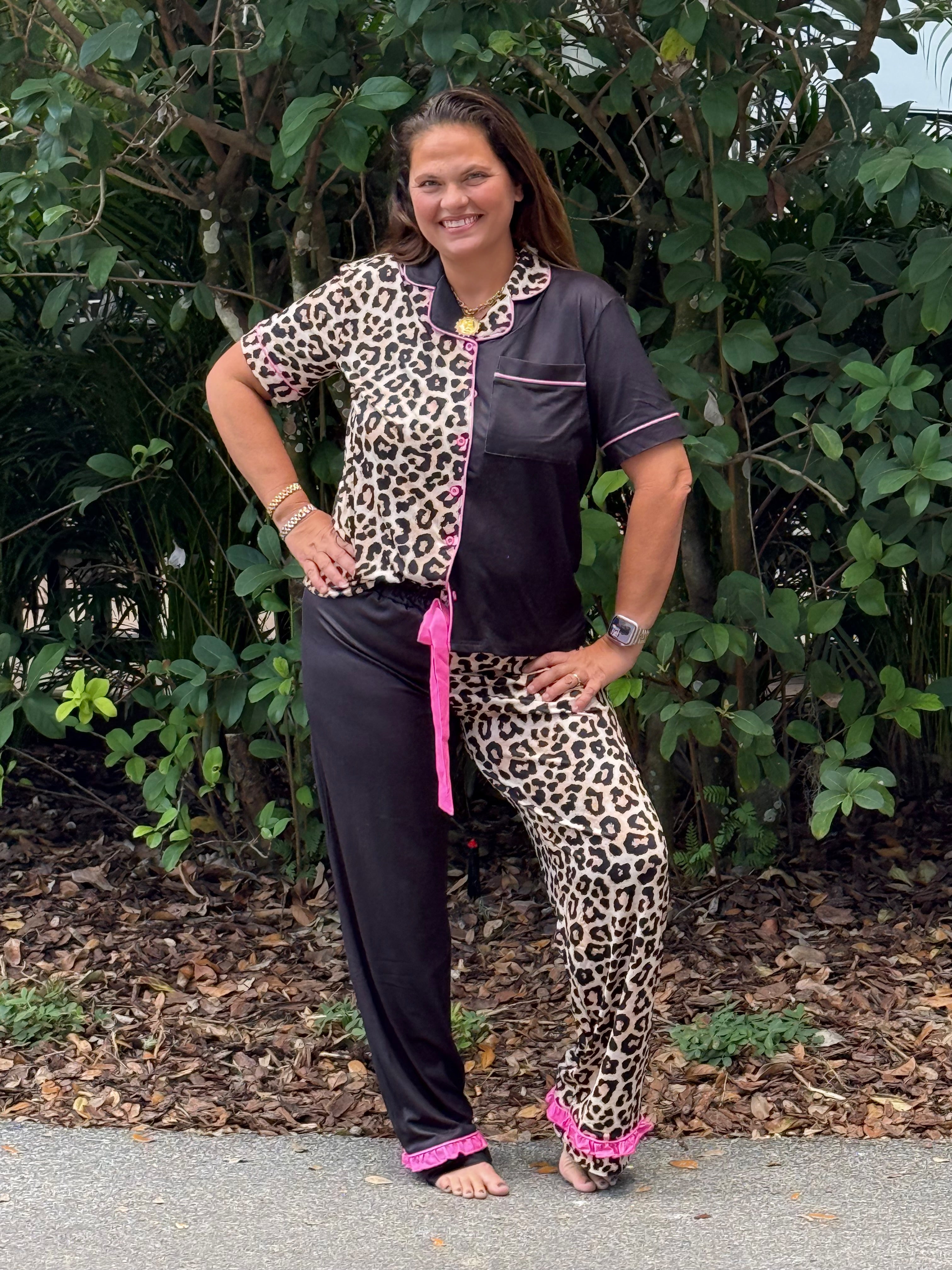 Double Take Leopard Ruffle Pajama Set by Jess Lea
