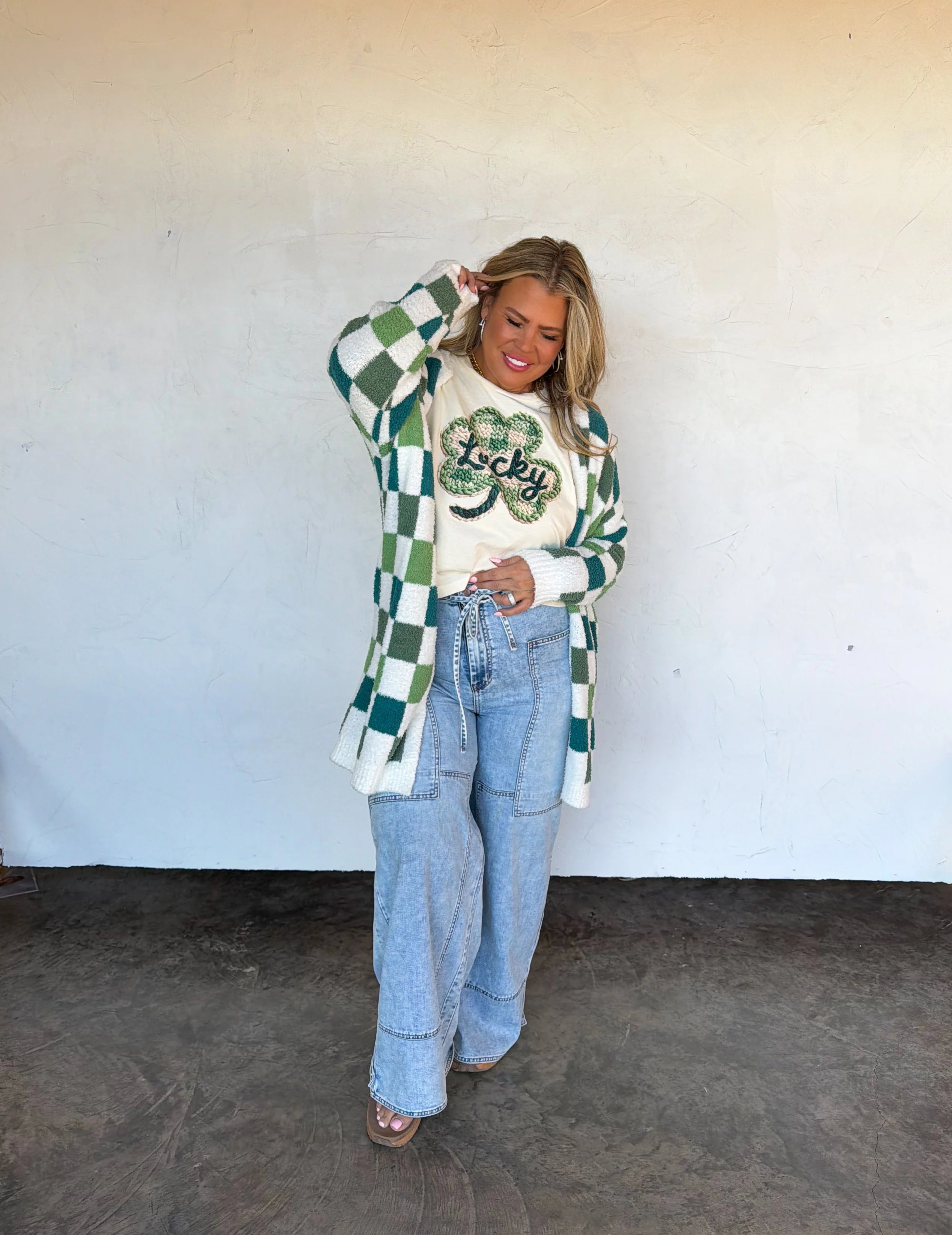 PREORDER: St Patty’s Day Checker Cloud Cardigan by Blakeley (ETA: Late February / Early March) - BFF Here