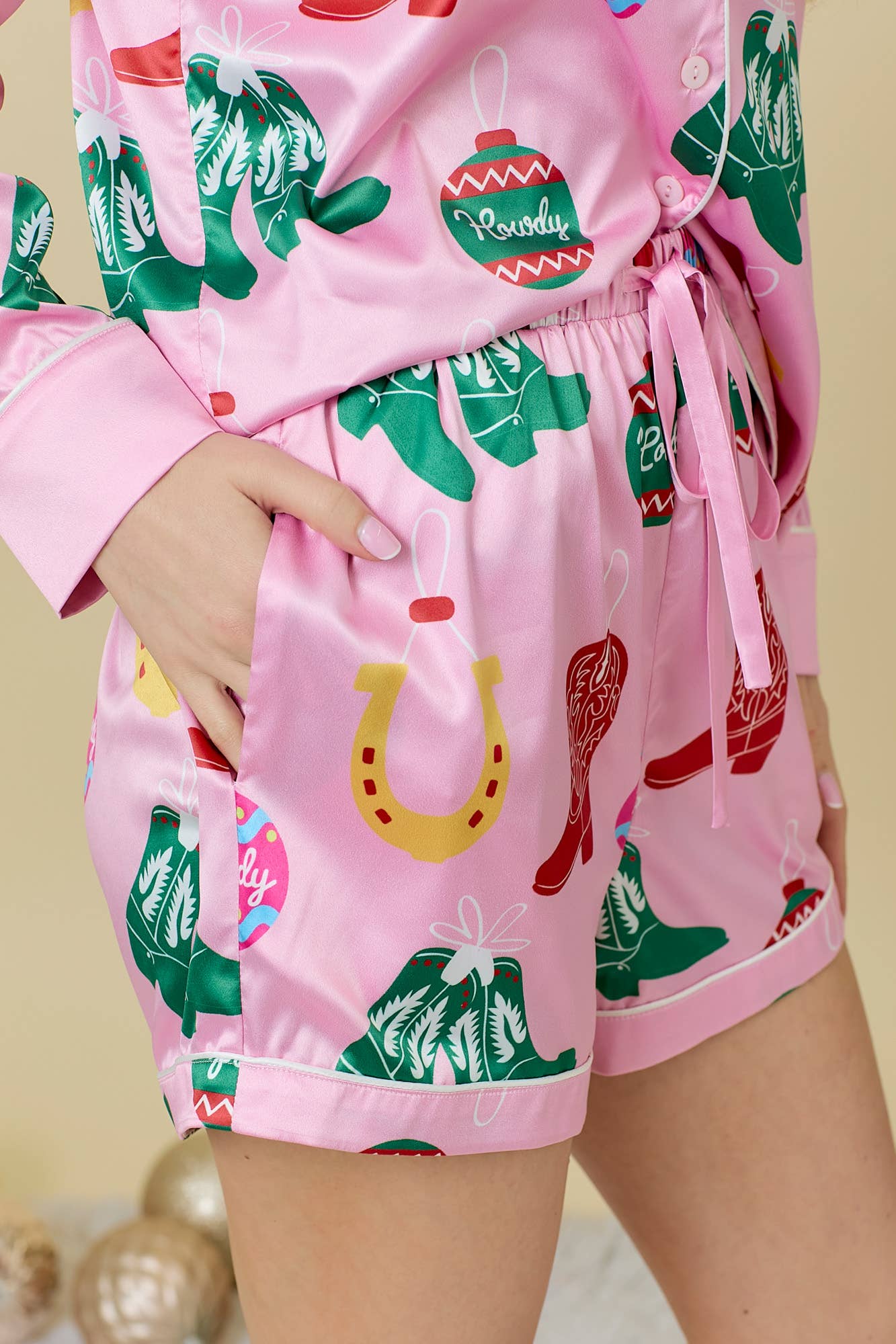 Western Holiday Satin Pajama Shorts - BFF Here