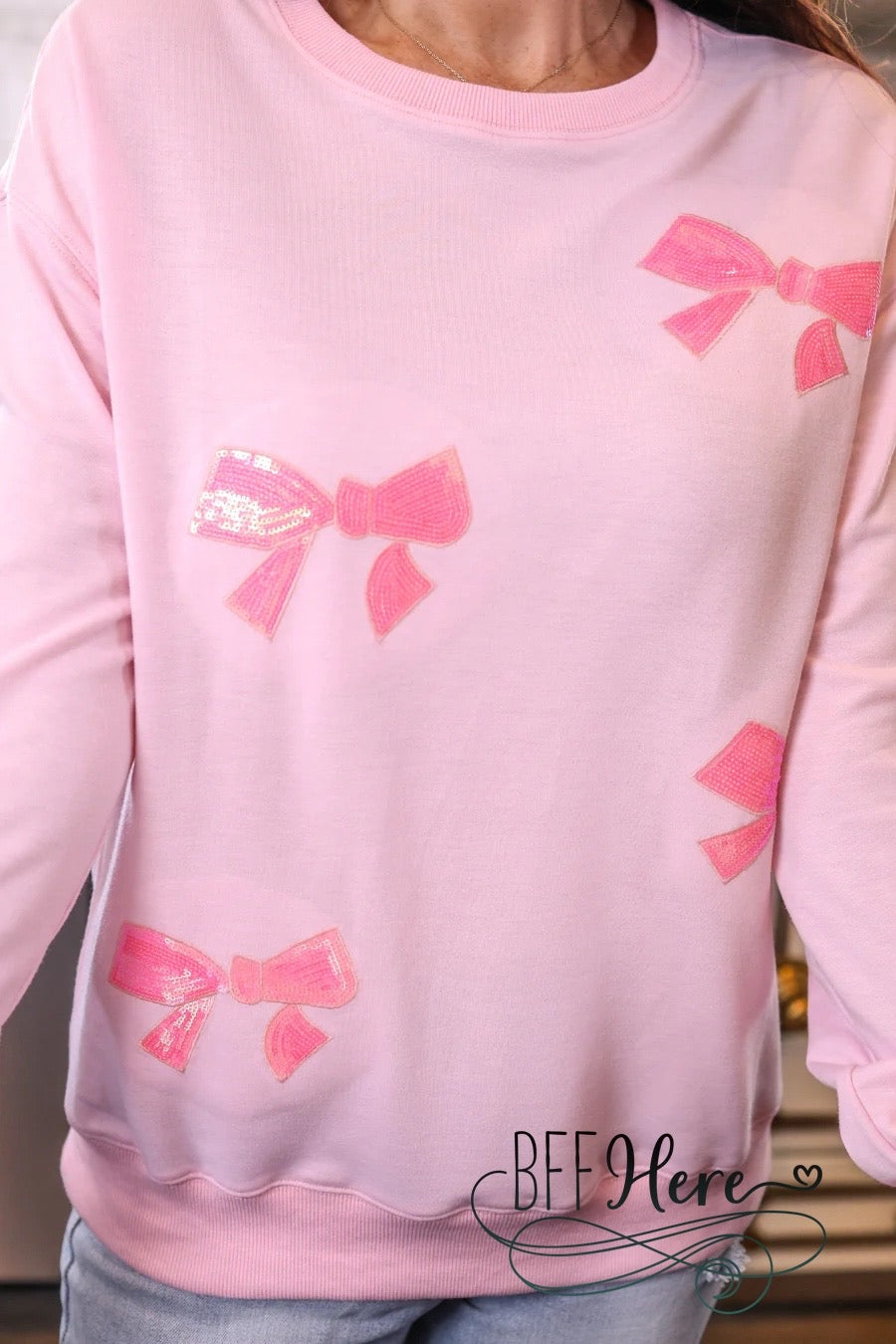 PREORDER Blushing Bows Sequin Sweatshirt by Jess Lea (Ships Beginning of September) - BFF Here