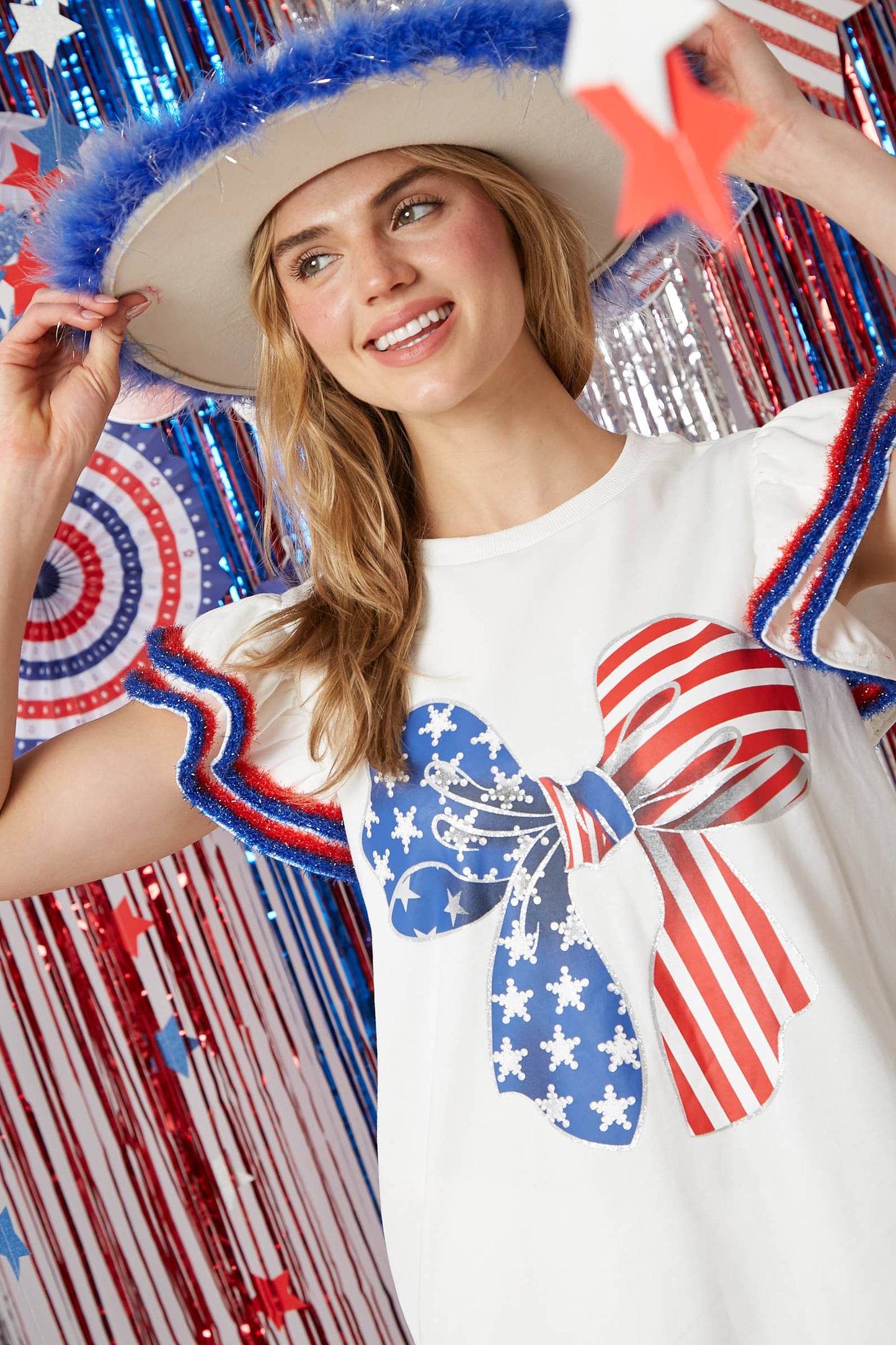 Freedom Flair Patriotic Ruffle Sleeve Top - BFF Here