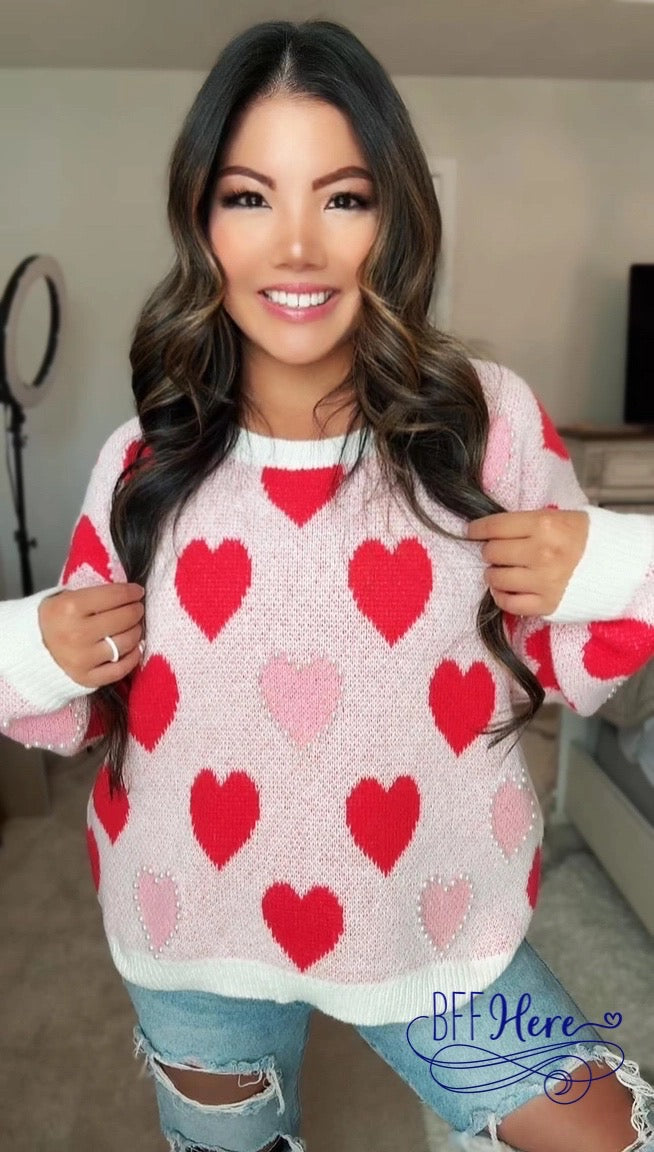 PREORDER: Love in Pearls: Heart Accent Sweater (Ships End of January) - BFF Here