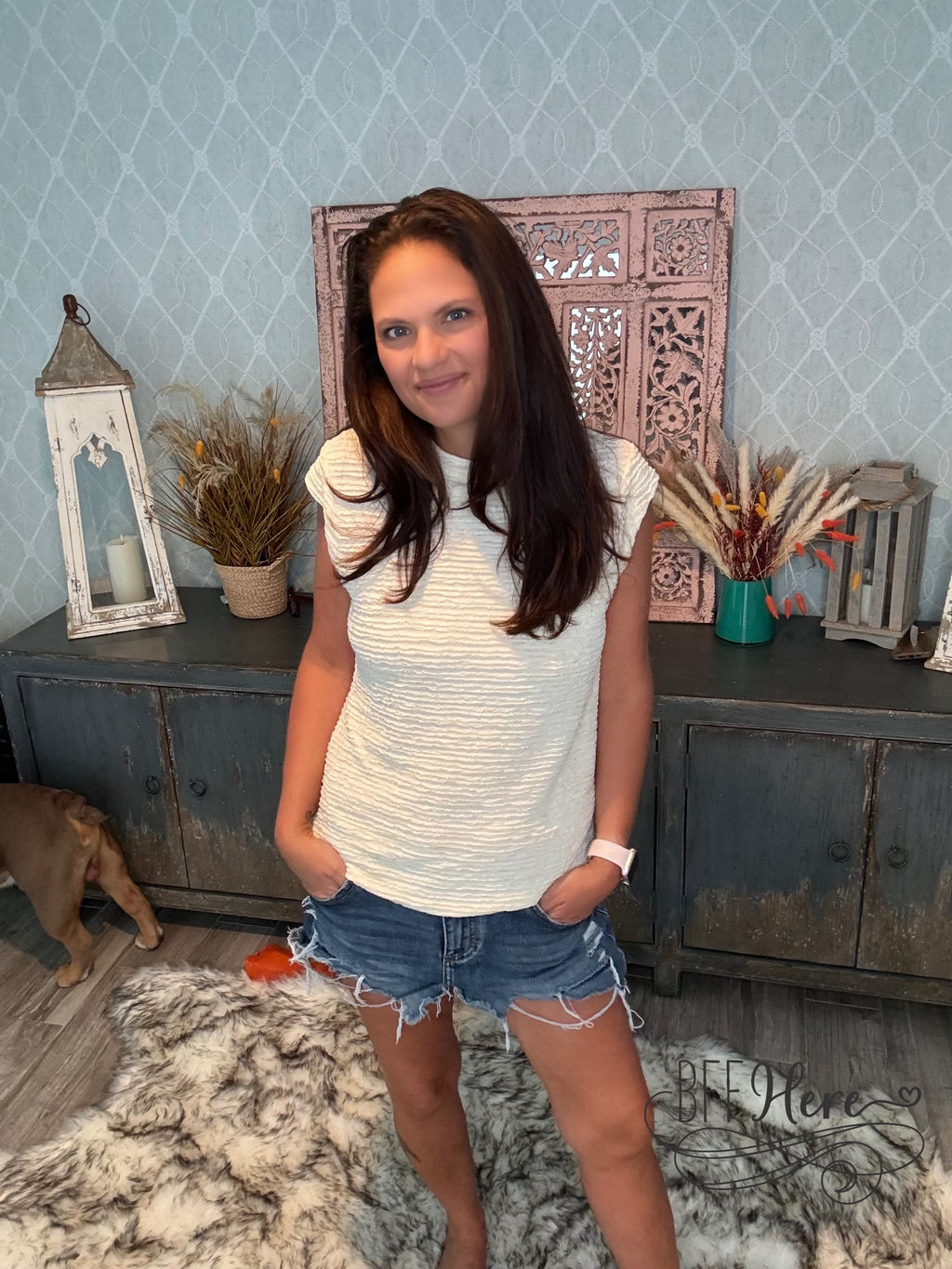 Neutral Charm: Textured Beige Top - BFF Here