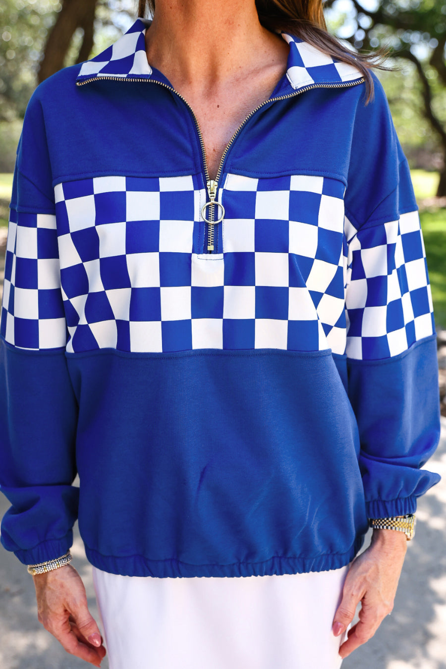 PREORDER: End Zone Checkered Pullover / Blue by Jess Lea (ETA: July)