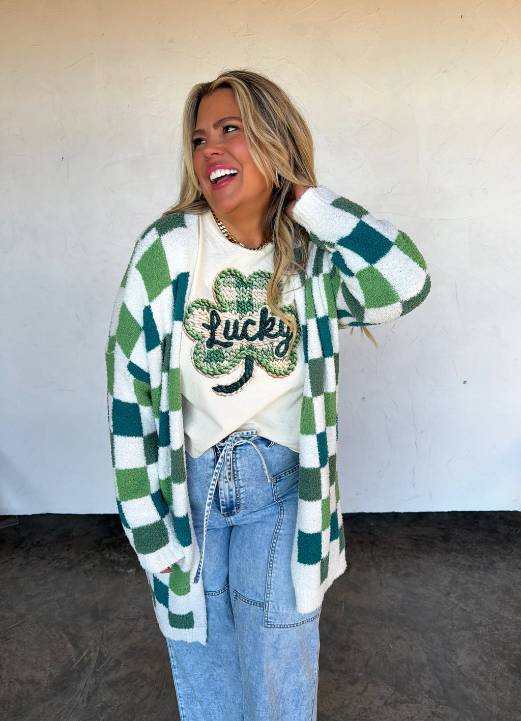 PREORDER: St Patty’s Day Checker Cloud Cardigan by Blakeley (ETA: Late February / Early March) - BFF Here