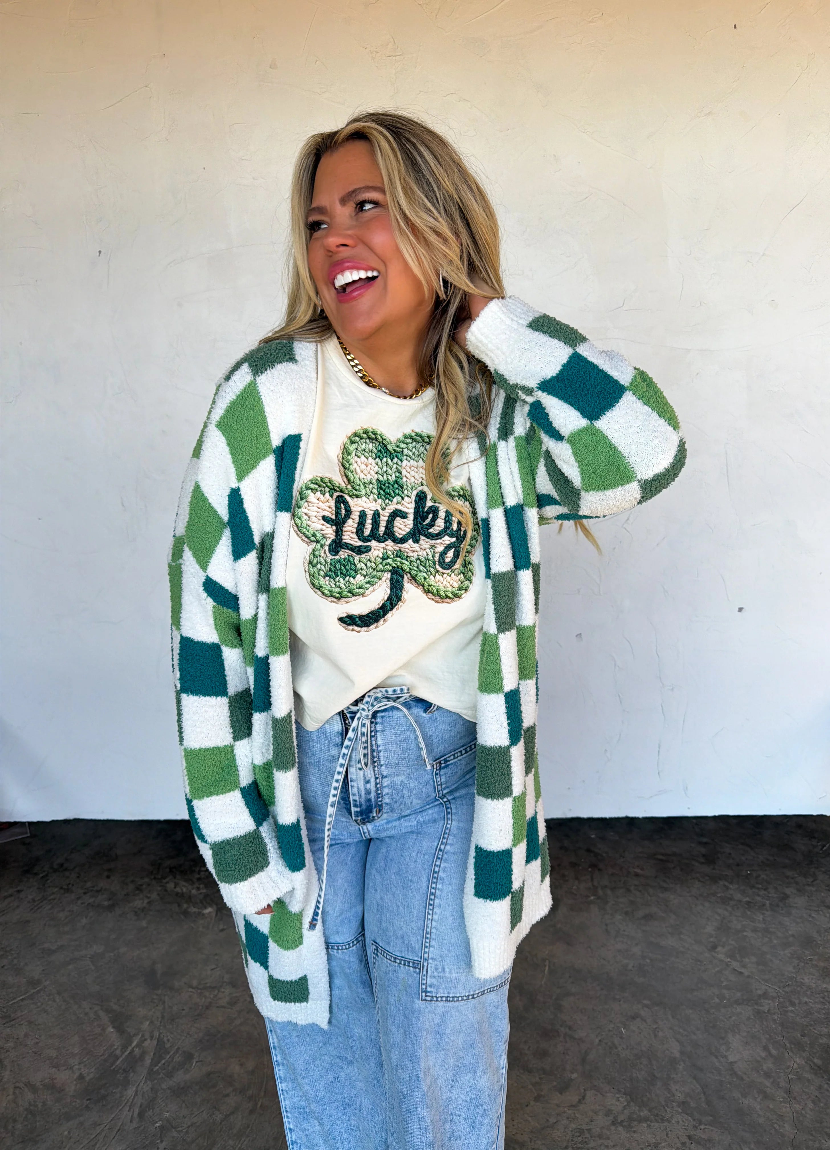 PREORDER: St Patty’s Day Checker Cloud Cardigan by Blakeley (ETA: Late February / Early March) - BFF Here