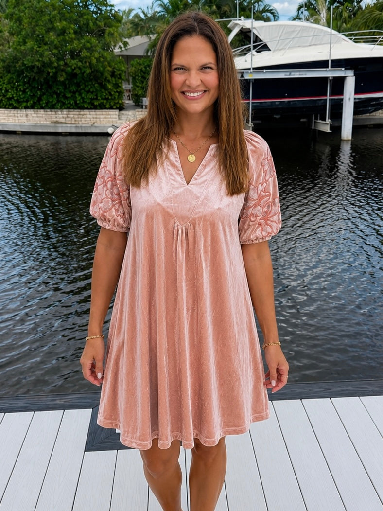 PREORDER: Blushing Velvet Embroidered Dress (ETA: September)