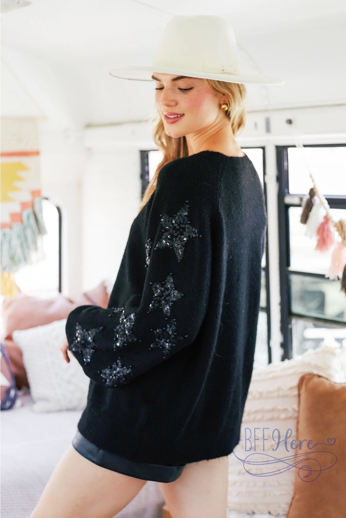 PREORDER: Starry Night: Sequin-Embellished Sleeve Sweater (Ships Middle of November) - BFF Here