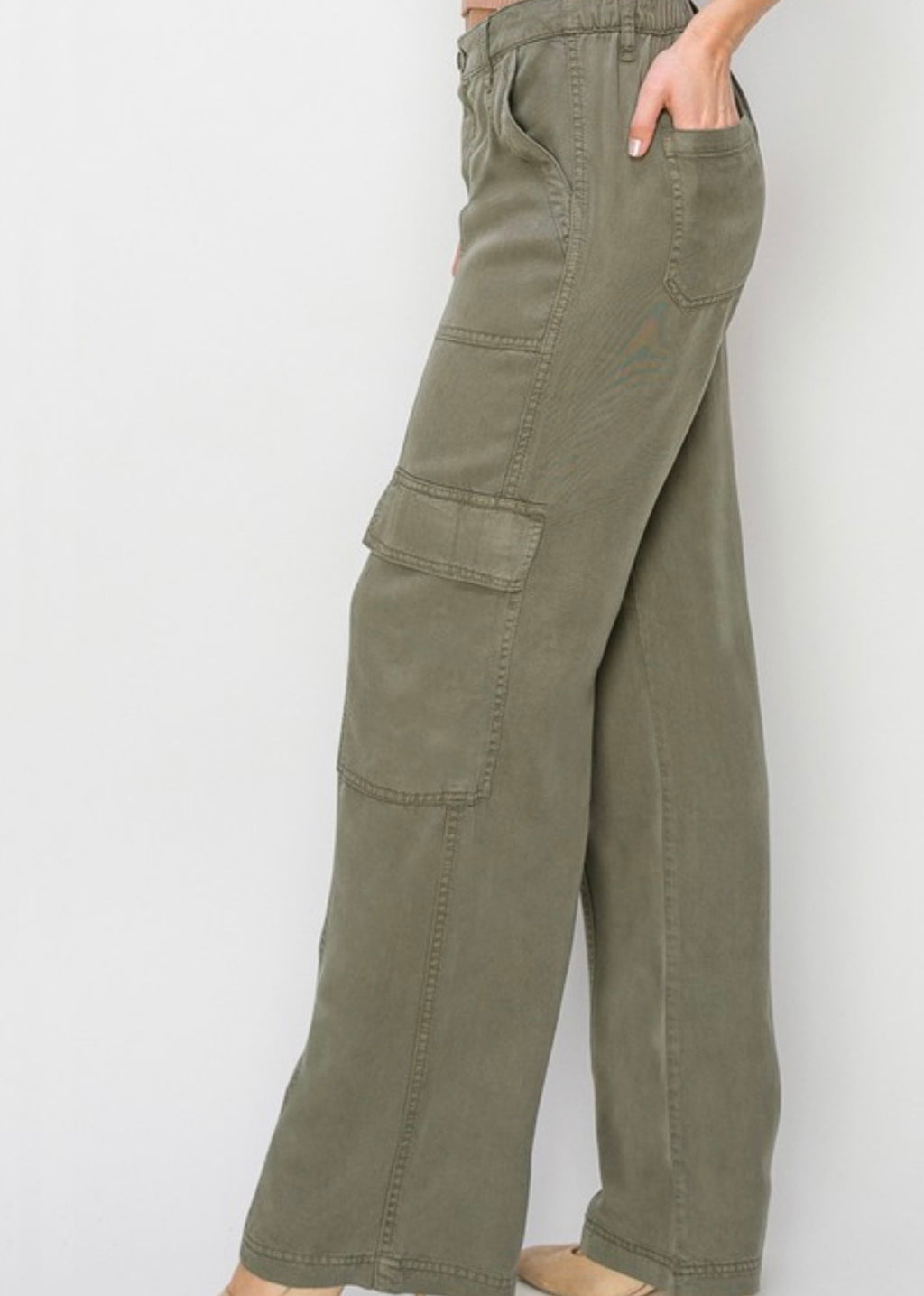 Tencel Wide Leg Cargo Pants by Risen Jeans (Ships 2-3 weeks) - BFF Here