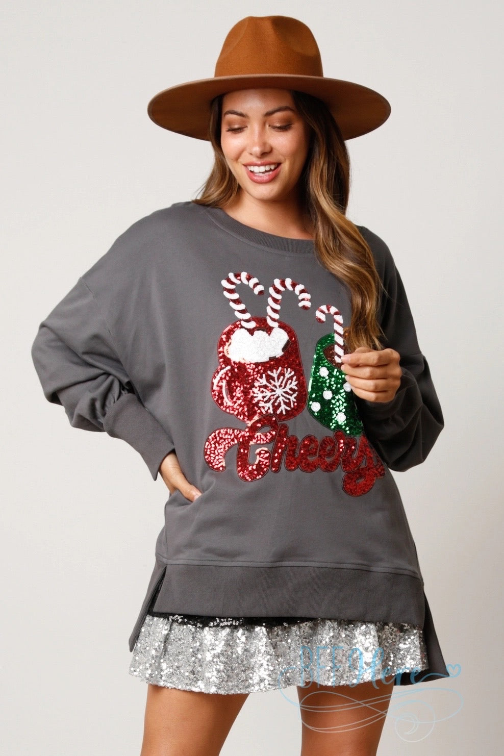 Warm Wishes, Sparkling Style: Cheers Hot Cocoa Sequin Sweatshirt - BFF Here