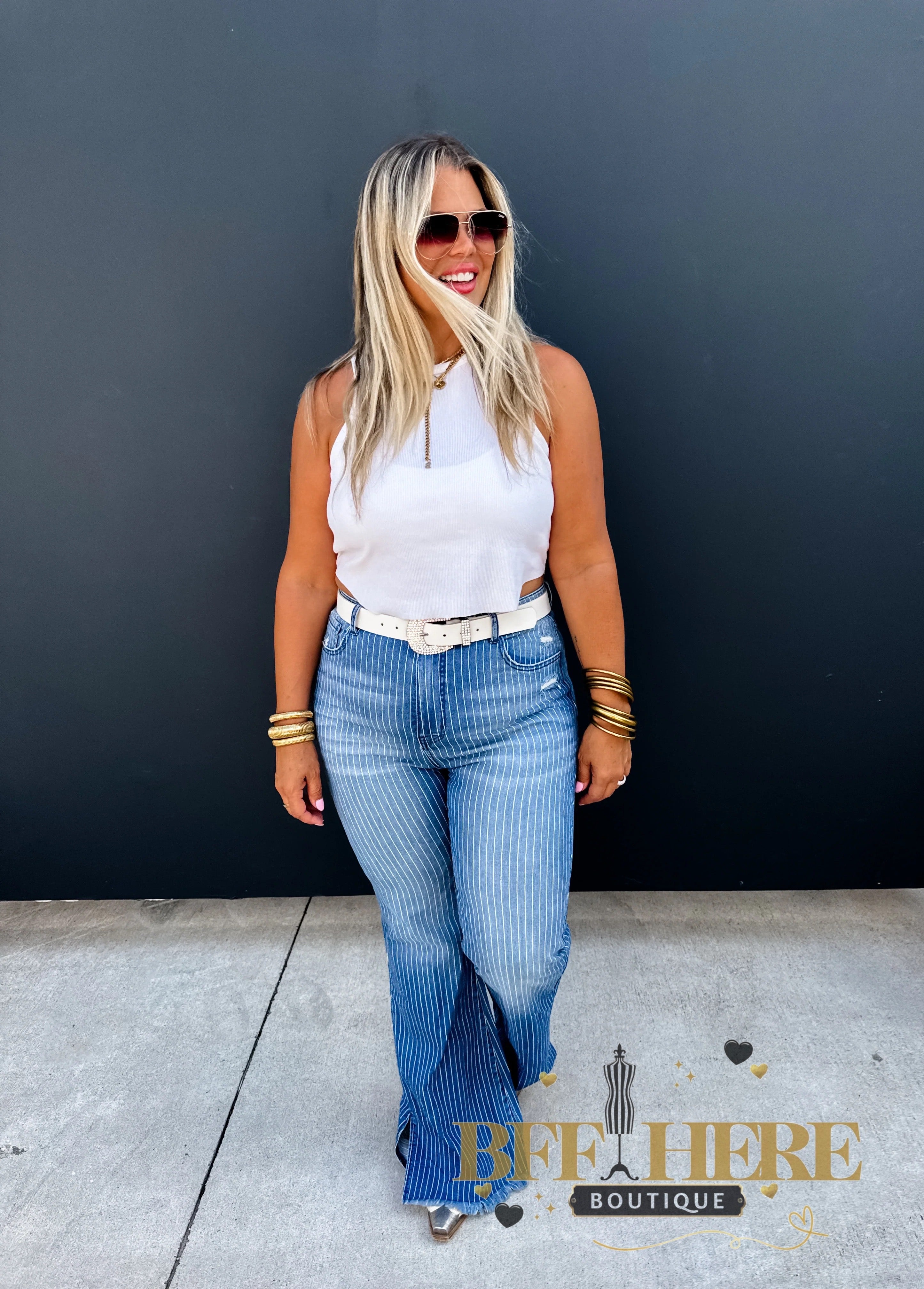 Take Sides Pin Stripe Jeans by Blakeley - BFF Here