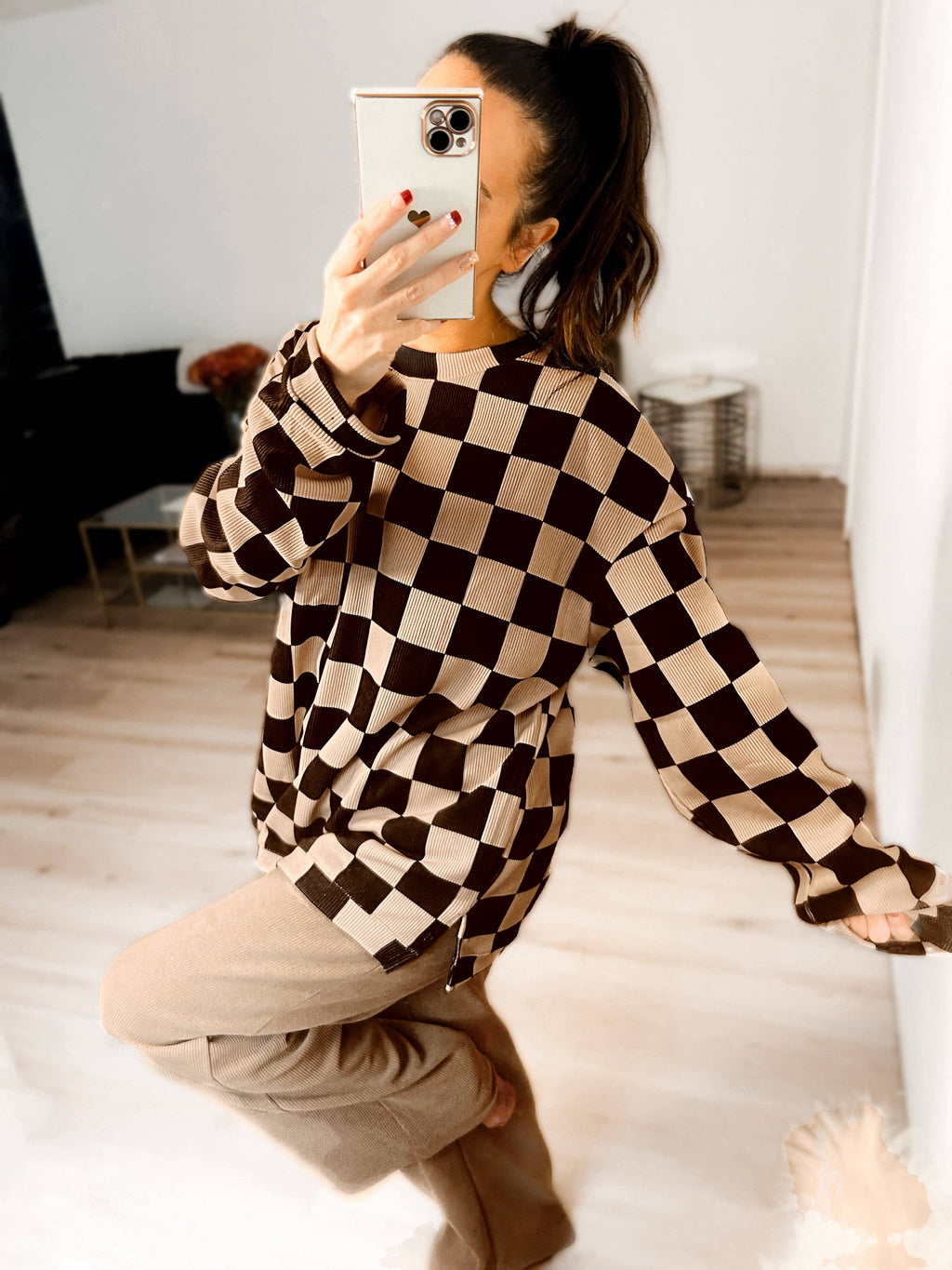 Charlie Checkered Corded Crew Sweater Set - BFF Here