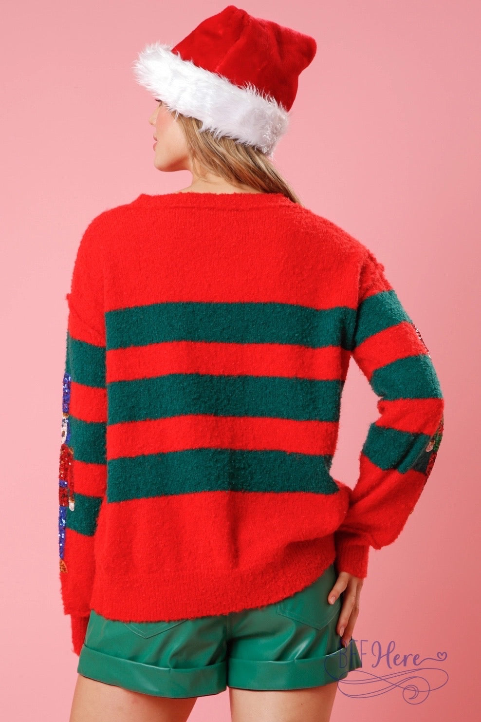 PREORDER—Sequin Nutcracker Striped Sweater: Capture the Holiday Spirit in Sparkling Style (Ships Beginning of November) - BFF Here