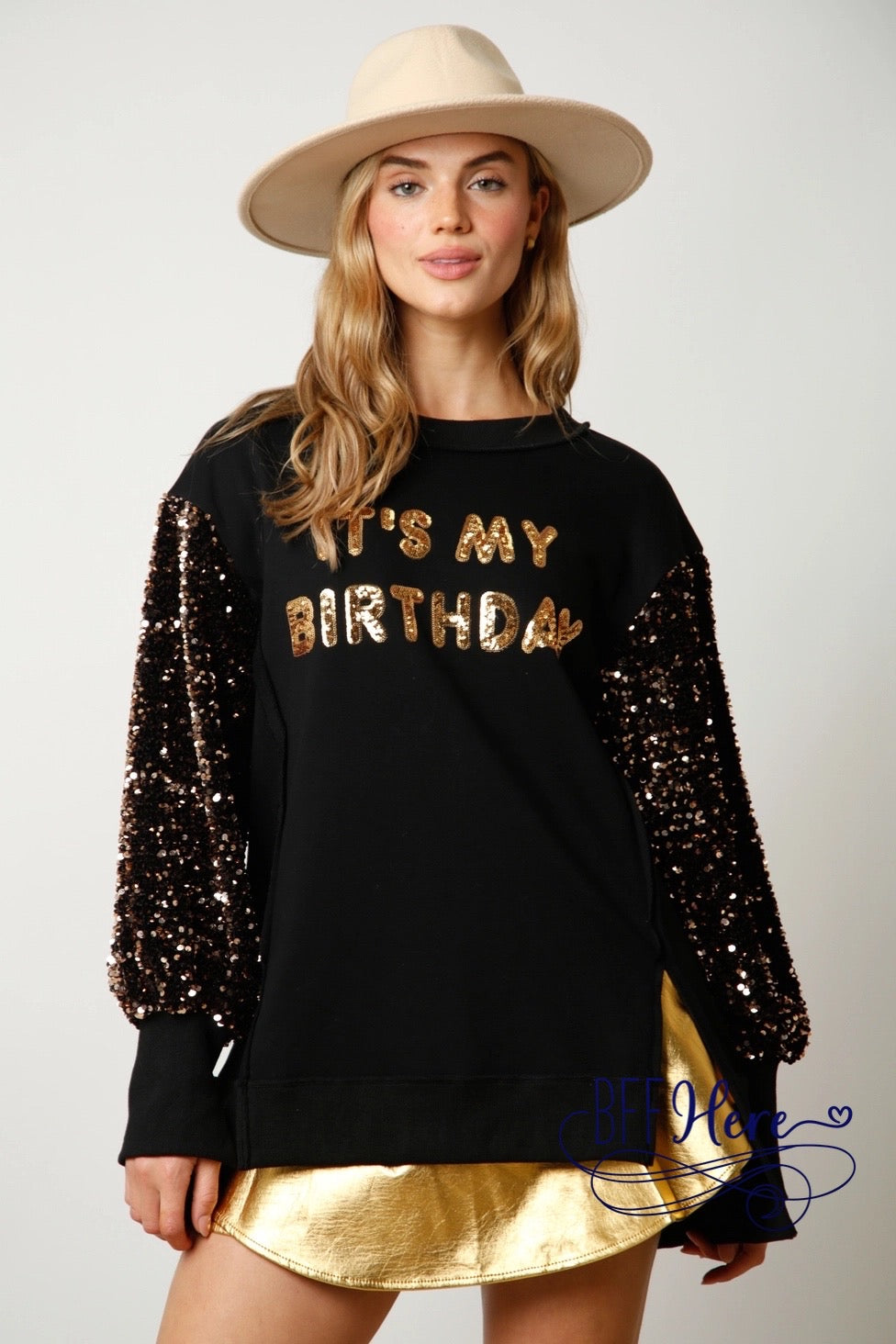 Celebration Sparkle: 'It's My Birthday' Sequin Pullover / Choice of Color - BFF Here
