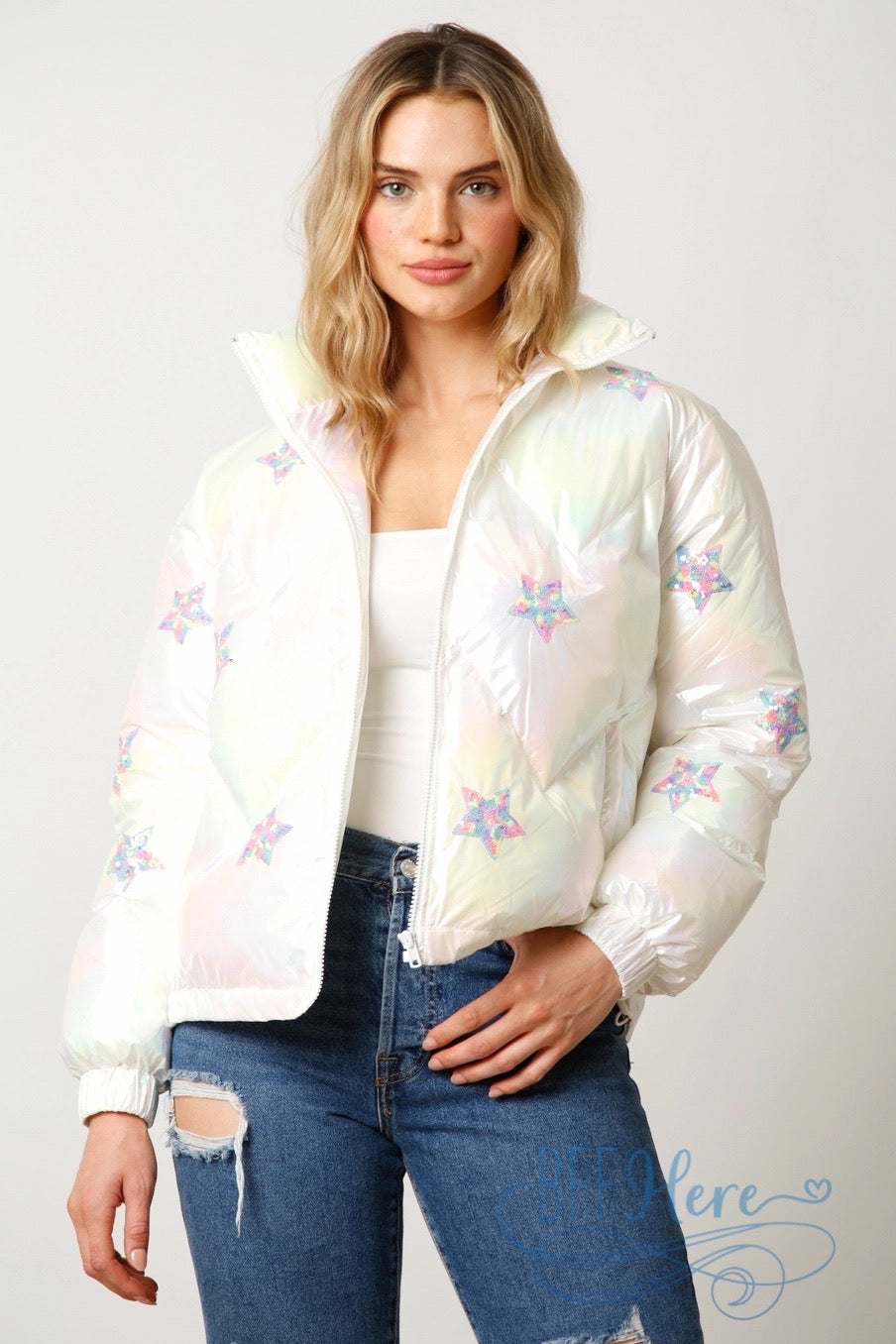 Twinkling Galaxy Sequin Star Puffer Jacket / Choice of Color - BFF Here