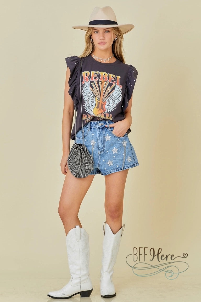 Rebel Rock & Roll World Tour Ruffle Sleeve T-Shirt - BFF Here