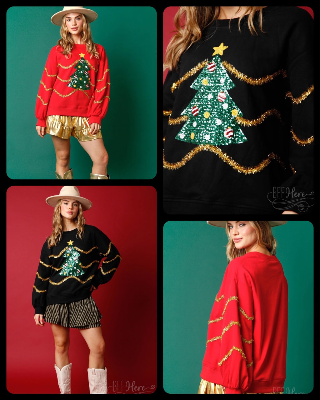 Deck the Halls: Christmas Tree Sequin and Lurex Stripes Sweatshirt - BFF Here