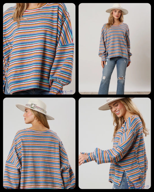 Stripe a Pose: Your Go-To Multi-Brushed Knit Pullover - BFF Here