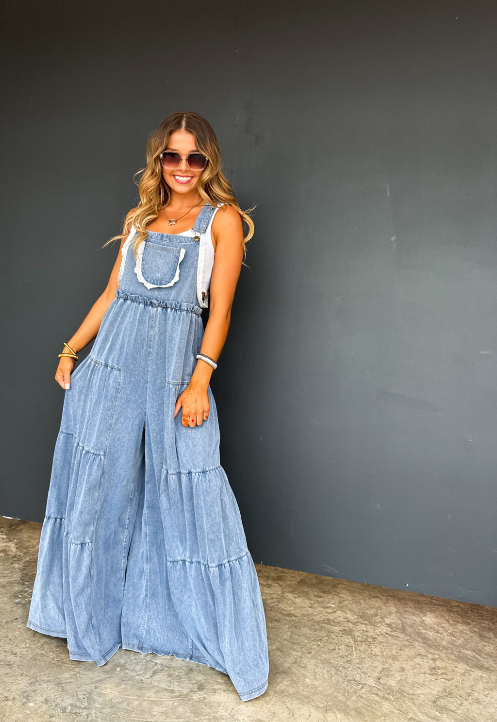 PREORDER-  BOHO & LACE DENIM OVERALLS - BFF Here