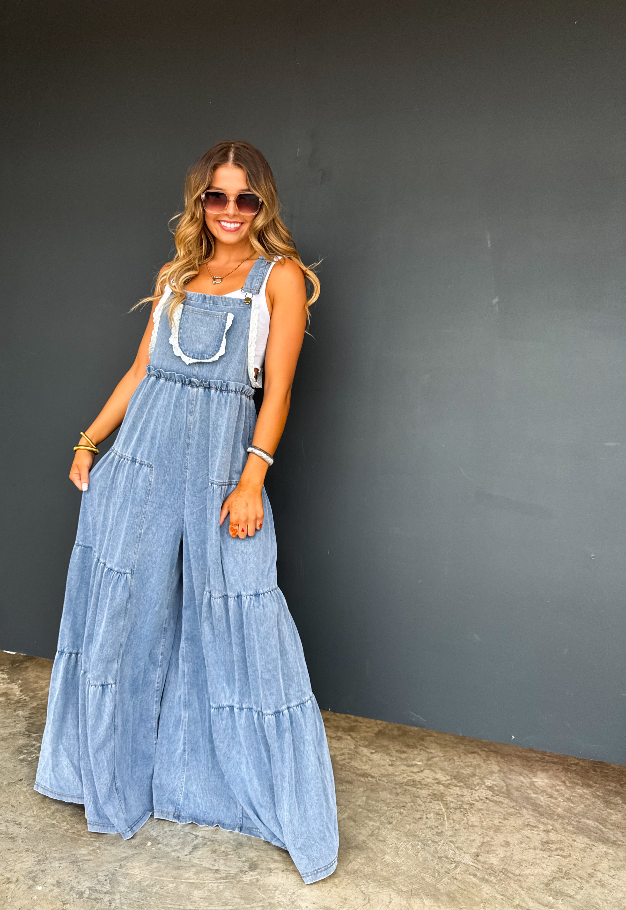 PREORDER-  BOHO & LACE DENIM OVERALLS - BFF Here
