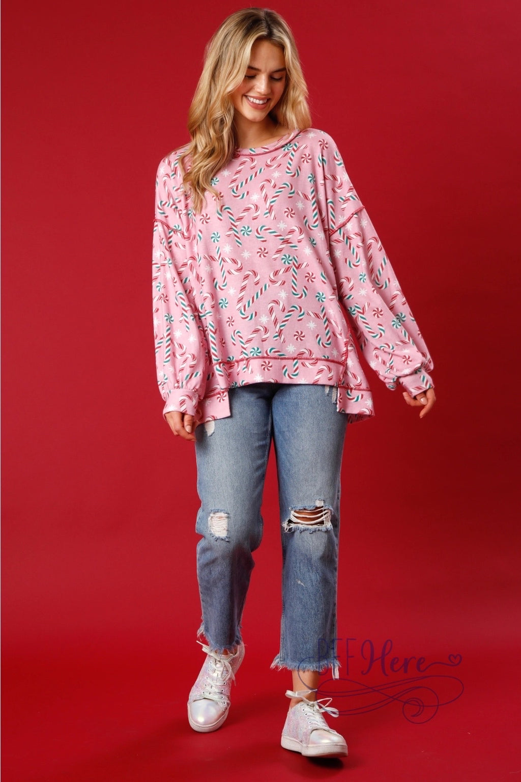 PREORDER: Sweeter Than Sugar: Candy Cane Print Pullover / Choice of Color (Ships Middle of October) - BFF Here