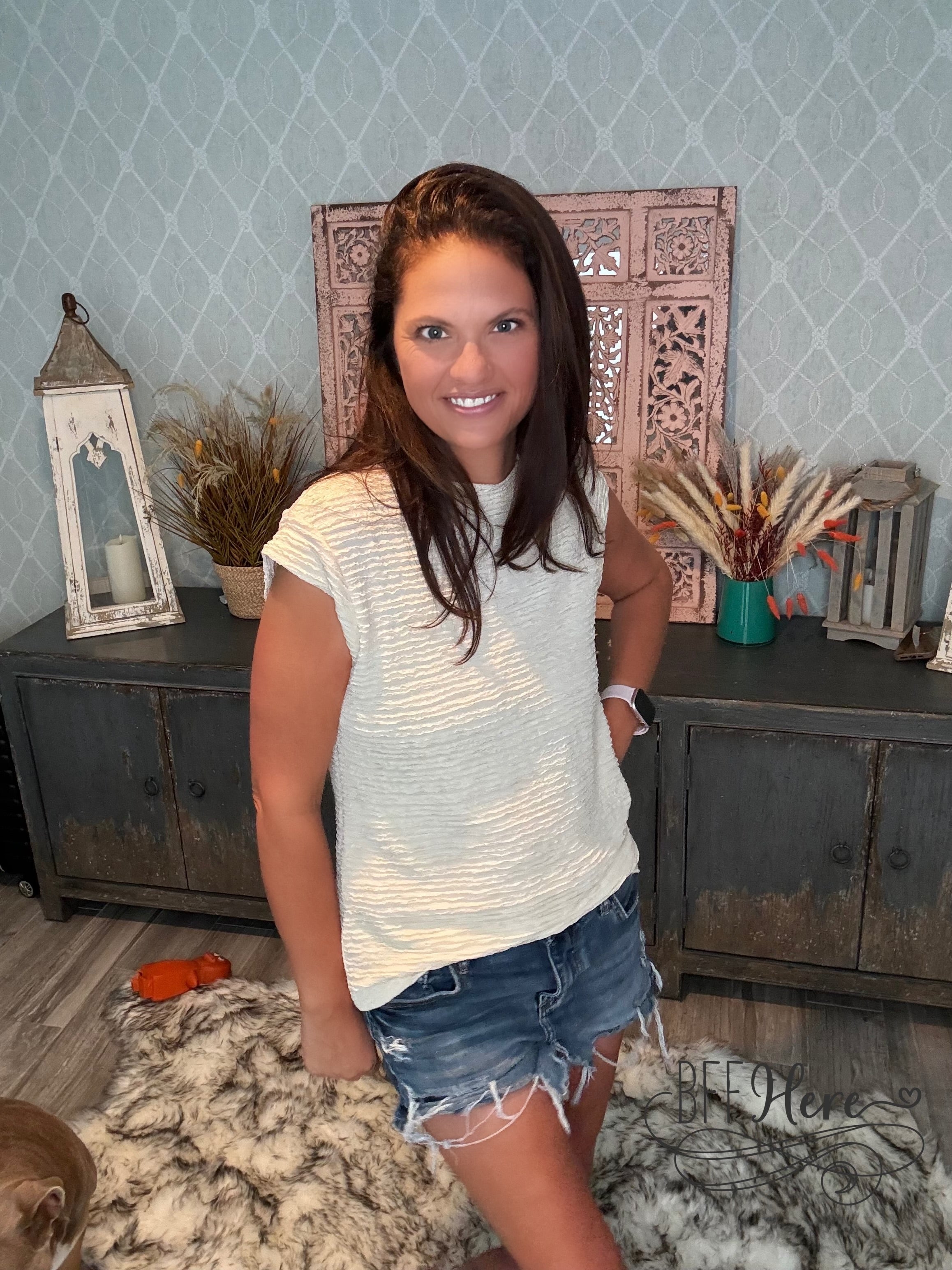 Neutral Charm: Textured Beige Top - BFF Here